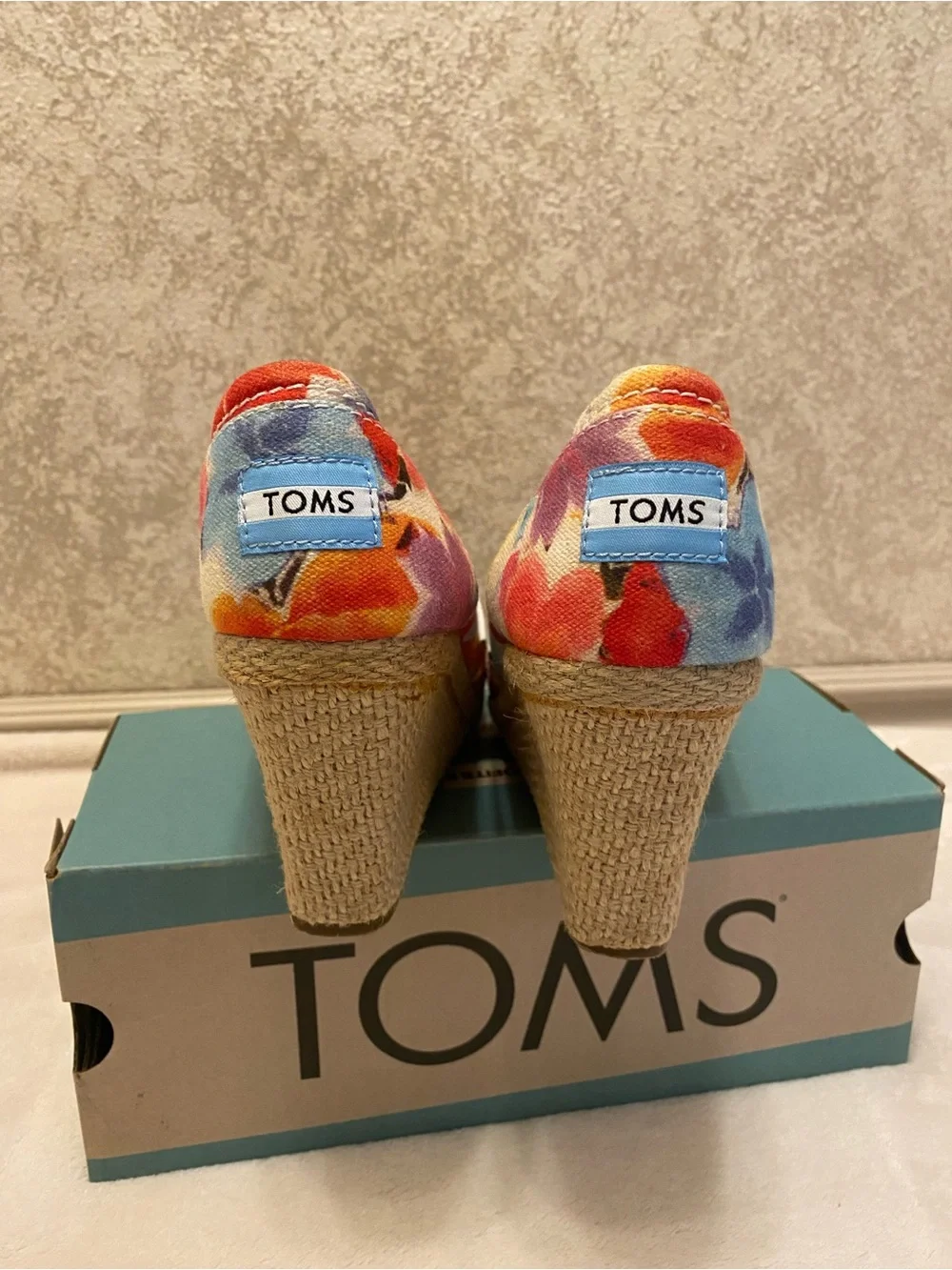 Toms Multicolor Floral Canvas Espadrille Wedges